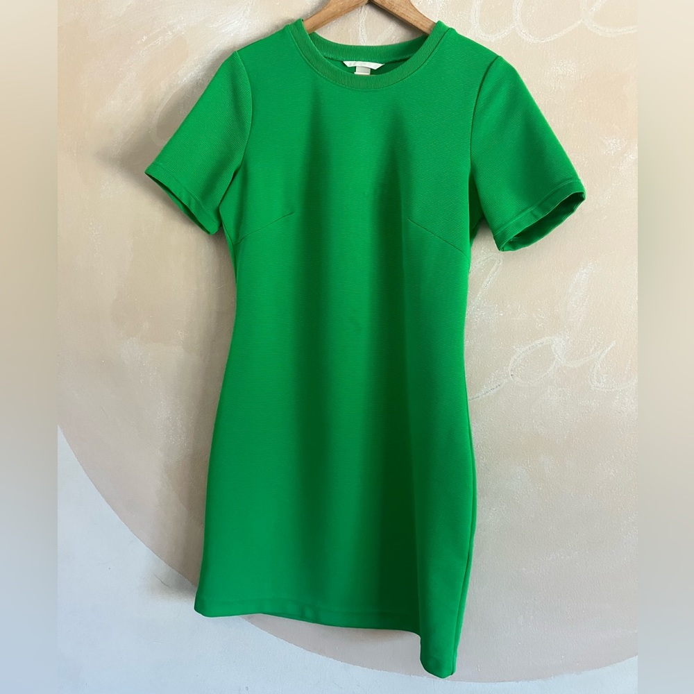 H&M Electric Green Crew Neck Ribbed Short Dress sz M